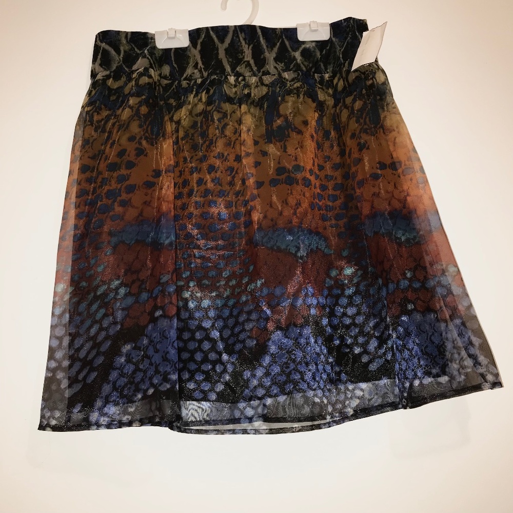 NWT Eureka by Christos Garkinos HSN Blue Orange Green Sheer A-Line Skirt Size 16